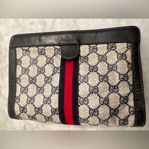 Gucci Vintage Monogram Navy Blue Clutch Bag Italy